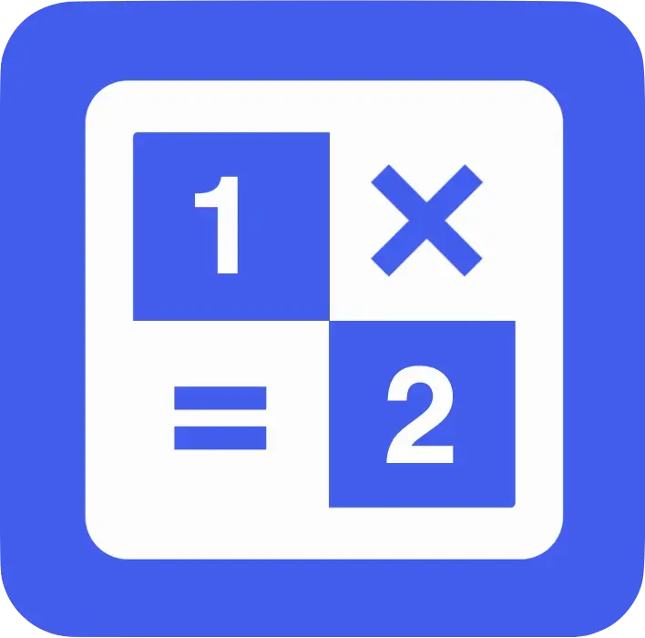 The Multiply.Cards logo: a blue rounded square showing 1 × = 2 in a grid.