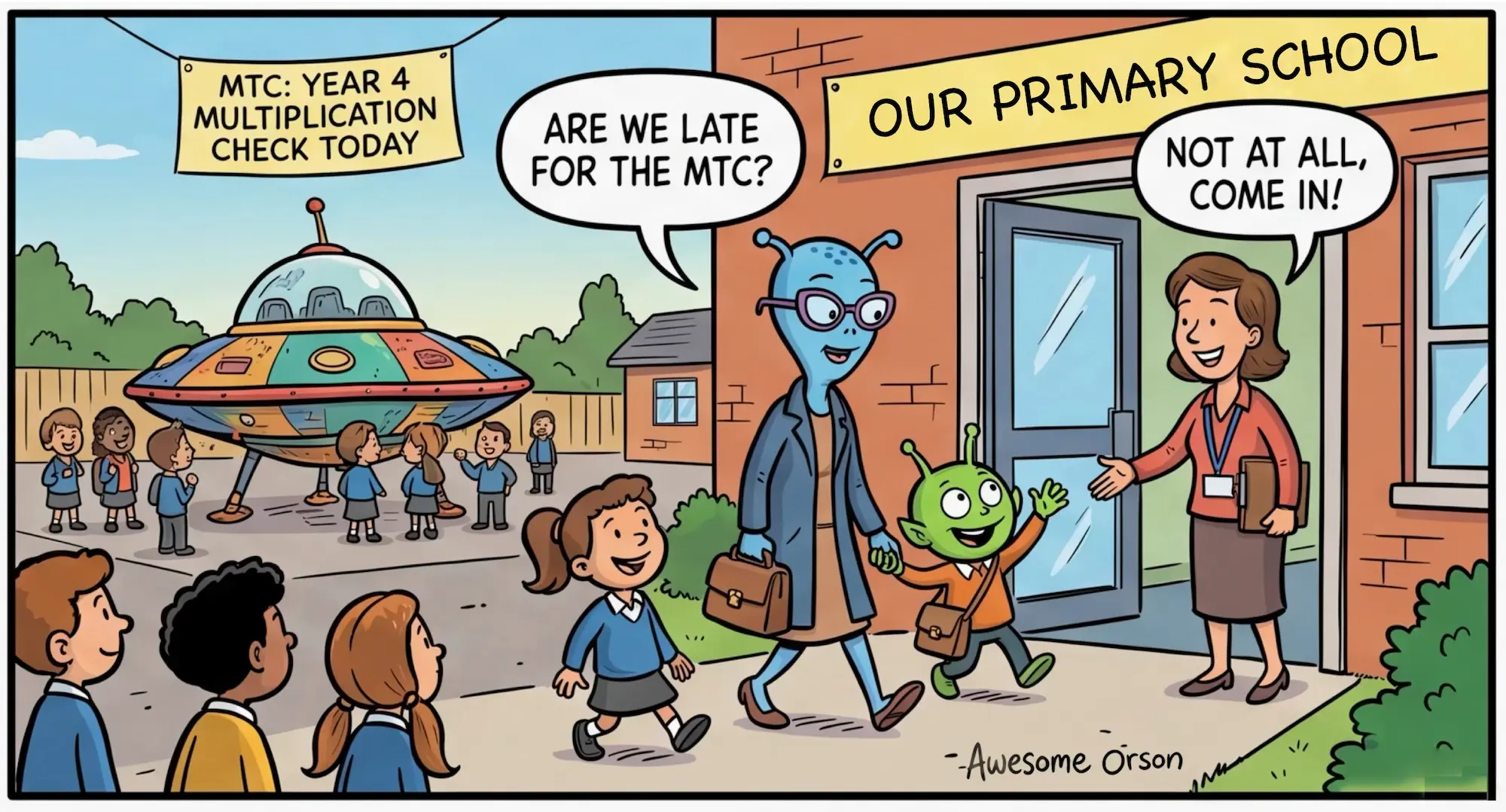 A UK Year 4 classroom running the Multiplication Tables Check on computers