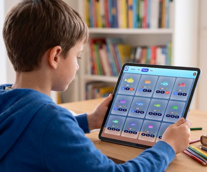 A child practising times tables